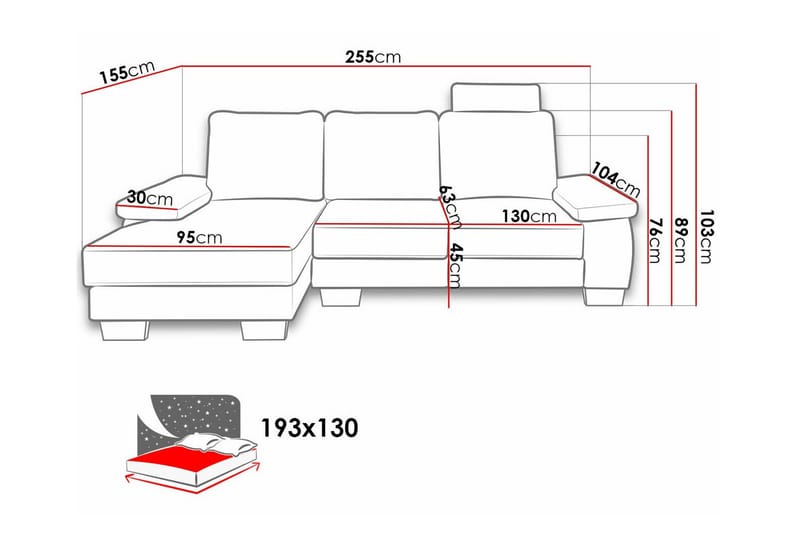 Graystone 3-sits Höger Hörnbäddsoffa 130x193 cm med Förvaring i Tyg - Beige - Möbler - Soffa - Bäddsoffa