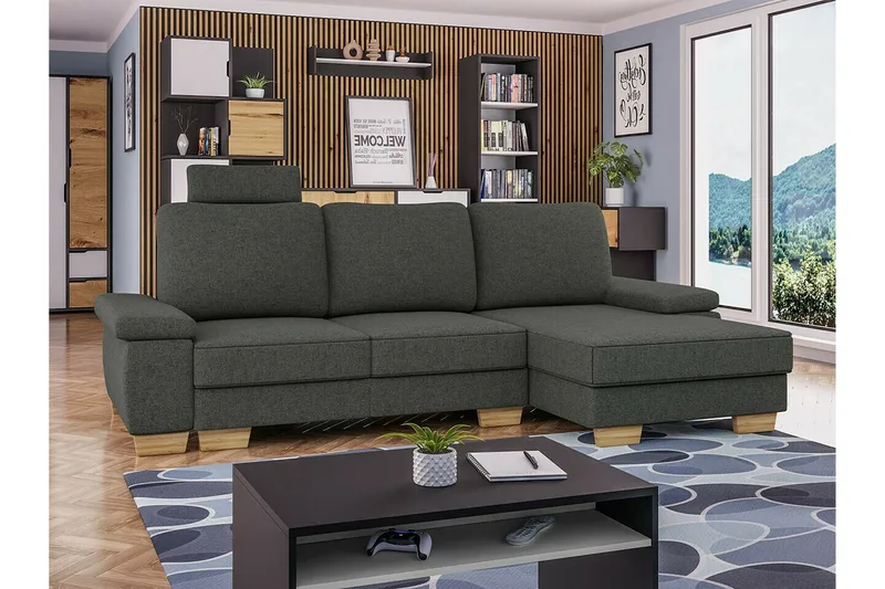 Graystone 3-sits Höger Hörnbäddsoffa 130x193 cm med Förvaring i Tyg - Grå - Möbler - Soffa - Bäddsoffa