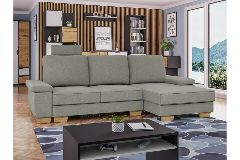 Graystone 3-sits Höger Hörnbäddsoffa 130x193 cm med Förvaring i Tyg - Ljusgrå - Möbler - Soffa - Bäddsoffa