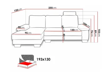 Graystone 3-sits Höger Hörnbäddsoffa 130x193 cm med Förvaring i Tyg - Ljusgrå - Möbler - Soffa - Bäddsoffa
