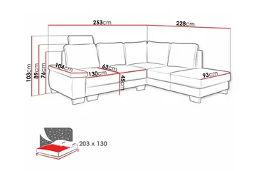 Graystone 3-sits Höger Hörnbäddsoffa 130x203 cm med Förvaring i Tyg - Beige - Möbler - Soffa - Bäddsoffa
