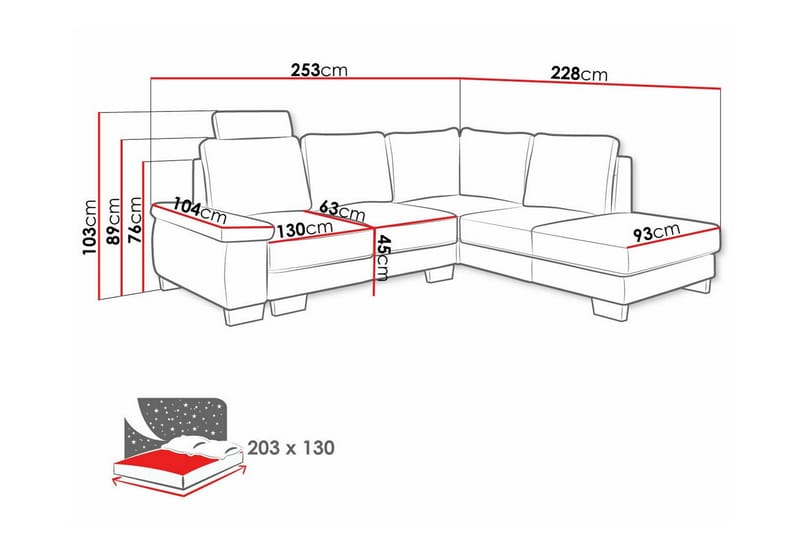 Graystone 3-sits Höger Hörnbäddsoffa 130x203 cm med Förvaring i Tyg - Beige - Möbler - Soffa - Bäddsoffa