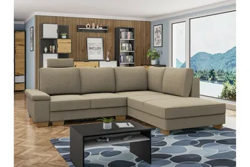 Graystone 3-sits Höger Hörnbäddsoffa 130x203 cm med Förvaring i Tyg - Beige - Möbler - Soffa - Bäddsoffa