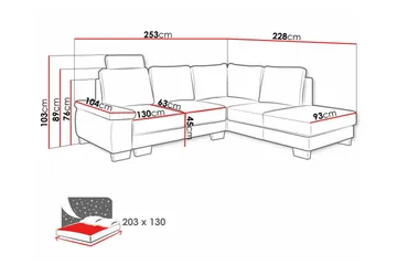 Graystone 3-sits Höger Hörnbäddsoffa 130x203 cm med Förvaring i Tyg - Ljusbeige - Möbler - Soffa - Bäddsoffa