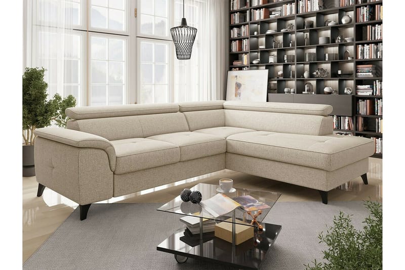 Graystone 3-sits Höger Hörnbäddsoffa med Förvaring i Tyg - Beige - Möbler - Soffa - Bäddsoffa