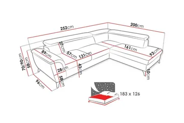 Graystone 3-sits Höger Hörnbäddsoffa med Förvaring i Tyg - Grå - Möbler - Soffa - Bäddsoffa