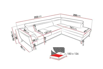 Graystone 3-sits Höger Hörnbäddsoffa med Förvaring i Tyg - Grå - Möbler - Soffa - Bäddsoffa