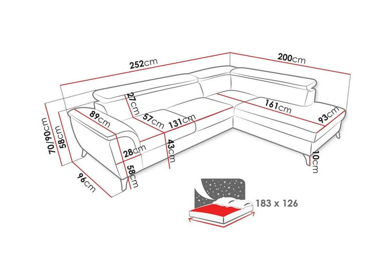 Graystone 3-sits Höger Hörnbäddsoffa med Förvaring i Tyg - Grå - Möbler - Soffa - Bäddsoffa
