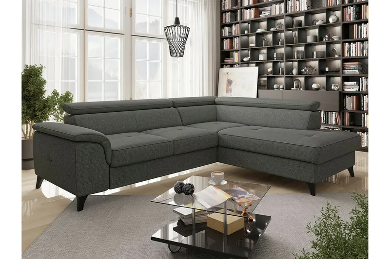 Graystone 3-sits Höger Hörnbäddsoffa med Förvaring i Tyg - Grå - Möbler - Soffa - Bäddsoffa