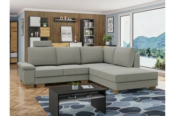 Graystone 3-sits Höger L-formad Hörnbäddsoffa 130x203 cm med Förvaring i Tyg - Grå - Möbler - Soffa - Bäddsoffa