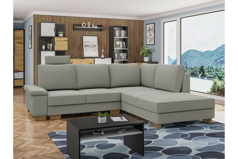 Graystone 3-sits Höger L-formad Hörnbäddsoffa 130x203 cm med Förvaring i Tyg - Grå - Möbler - Soffa - Bäddsoffa