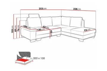 Graystone 3-sits Höger L-formad Hörnbäddsoffa 130x203 cm med Förvaring i Tyg - Grå - Möbler - Soffa - Bäddsoffa