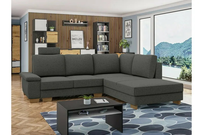 Graystone 3-sits Högervänd Hörnbäddsoffa med Divan och Schäslong i Tyg - Grå - Möbler - Soffa - Bäddsoffa