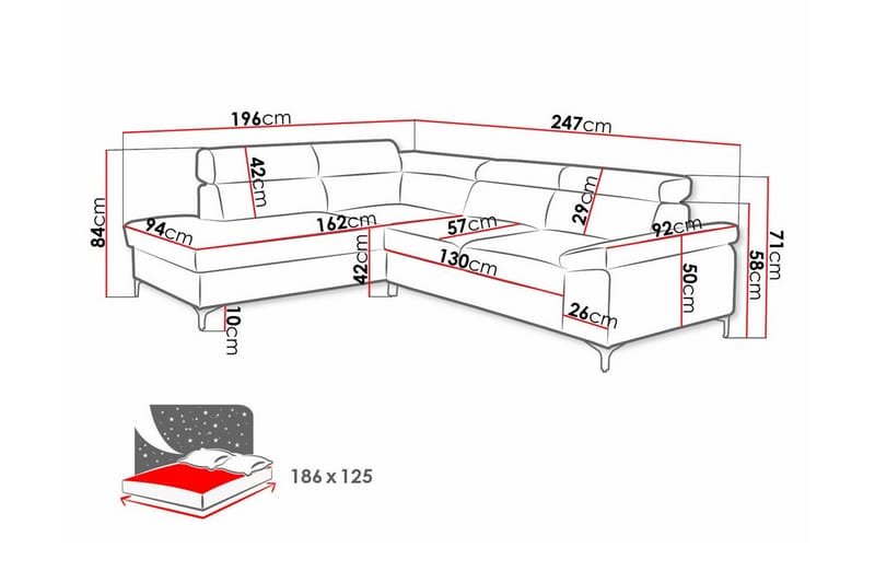 Graystone 3-sits Hörnbäddsoffa - Blå - Bäddsoffa - Hörnbäddsoffa