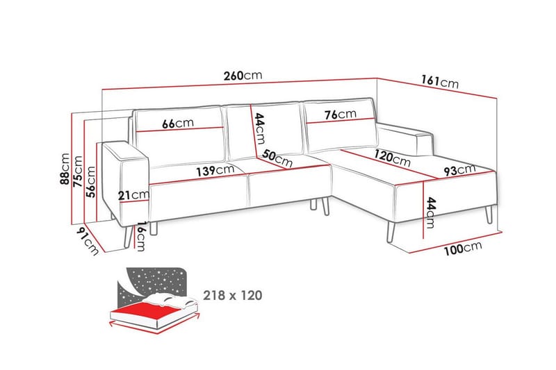 Graystone 3-sits Hörnbäddsoffa - Bäddsoffa - Hörnbäddsoffa