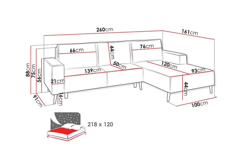 Graystone 3-sits Hörnbäddsoffa - Bäddsoffa - Hörnbäddsoffa