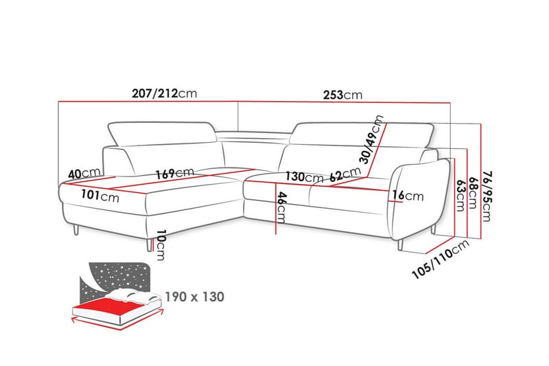 Graystone 3-sits Hörnbäddsoffa - Bäddsoffa - Hörnbäddsoffa