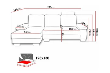 Graystone 3-sits Vänster Hörnbäddsoffa 130x193 cm med Förvaring i Tyg - Beige - Möbler - Soffa - Bäddsoffa
