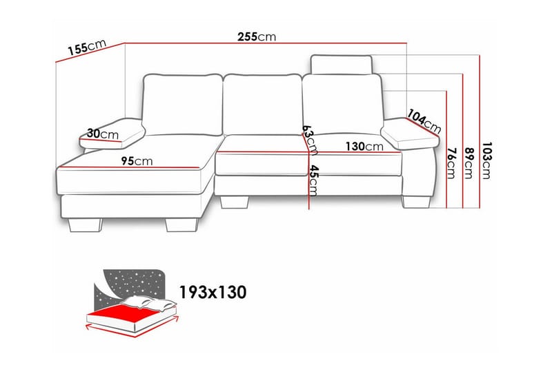 Graystone 3-sits Vänster Hörnbäddsoffa 130x193 cm med Förvaring i Tyg - Beige - Möbler - Soffa - Bäddsoffa
