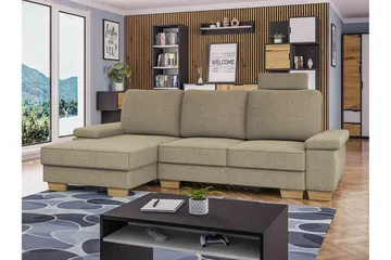 Graystone 3-sits Vänster Hörnbäddsoffa 130x193 cm med Förvaring i Tyg - Beige - Möbler - Soffa - Bäddsoffa