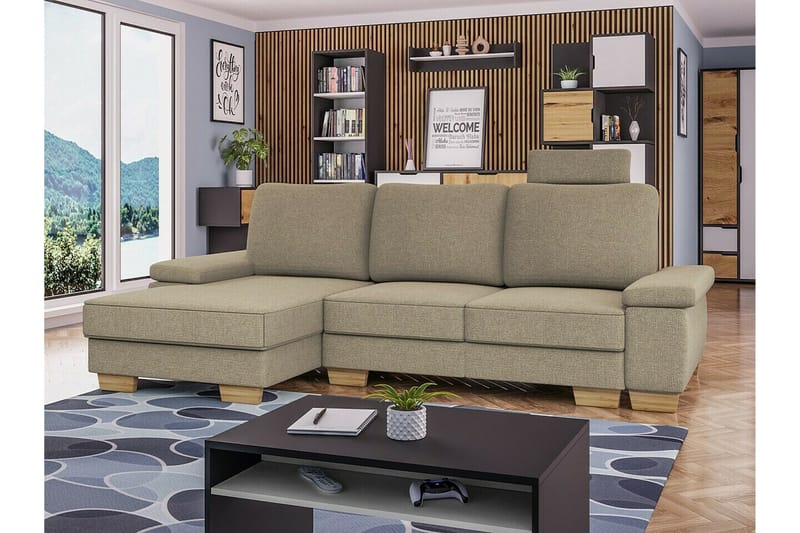 Graystone 3-sits Vänster Hörnbäddsoffa 130x193 cm med Förvaring i Tyg - Beige - Möbler - Soffa - Bäddsoffa