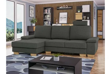 Graystone 3-sits Vänster Hörnbäddsoffa 130x193 cm med Förvaring i Tyg - Grå - Möbler - Soffa - Bäddsoffa