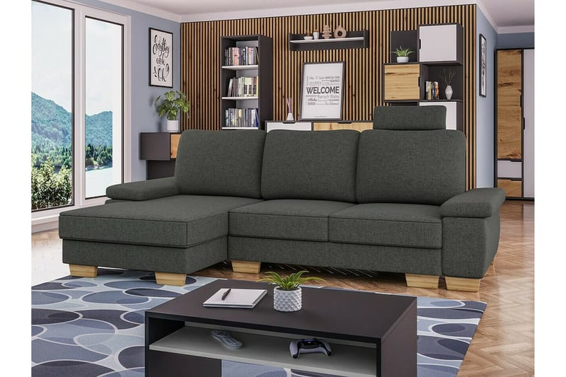 Graystone 3-sits Vänster Hörnbäddsoffa 130x193 cm med Förvaring i Tyg - Grå - Möbler - Soffa - Bäddsoffa