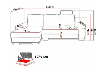 Graystone 3-sits Vänster Hörnbäddsoffa 130x193 cm med Förvaring i Tyg - Grå - Möbler - Soffa - Bäddsoffa
