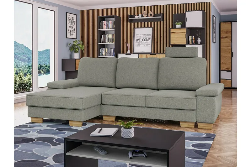 Graystone 3-sits Vänster Hörnbäddsoffa 130x193 cm med Förvaring i Tyg - Ljusgrå - Möbler - Soffa - Bäddsoffa
