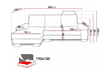 Graystone 3-sits Vänster Hörnbäddsoffa 130x193 cm med Förvaring i Tyg - Ljusgrå - Möbler - Soffa - Bäddsoffa