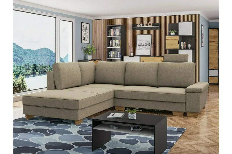 Graystone 3-sits Vänster Hörnbäddsoffa 130x203 cm med Förvaring i Tyg - Beige - Möbler - Soffa - Bäddsoffa