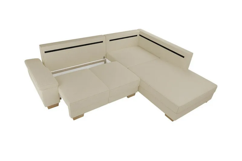 Graystone 3-sits Vänster Hörnbäddsoffa 130x203 cm med Förvaring i Tyg - Beige - Möbler - Soffa - Bäddsoffa
