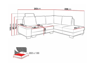 Graystone 3-sits Vänster Hörnbäddsoffa 130x203 cm med Förvaring i Tyg - Beige - Möbler - Soffa - Bäddsoffa
