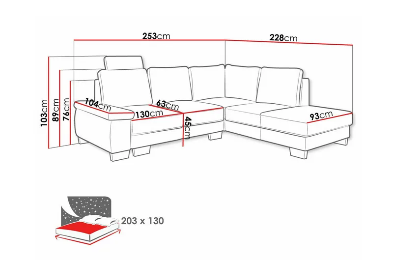 Graystone 3-sits Vänster Hörnbäddsoffa 130x203 cm med Förvaring i Tyg - Beige - Möbler - Soffa - Bäddsoffa