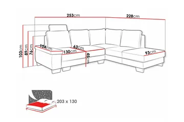 Graystone 3-sits Vänster Hörnbäddsoffa 130x203 cm med Förvaring i Tyg - Grå - Möbler - Soffa - Bäddsoffa