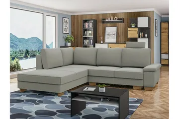 Graystone 3-sits Vänster Hörnbäddsoffa 130x203 cm med Förvaring i Tyg - Grå - Möbler - Soffa - Bäddsoffa