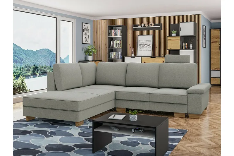 Graystone 3-sits Vänster Hörnbäddsoffa 130x203 cm med Förvaring i Tyg - Grå - Möbler - Soffa - Bäddsoffa