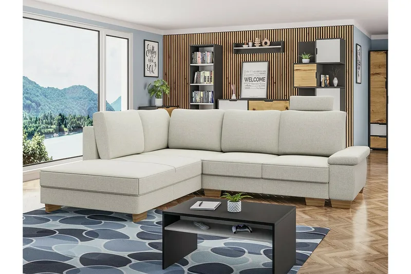 Graystone 3-sits Vänster Hörnbäddsoffa 130x203 cm med Förvaring i Tyg - Ljusgrå - Möbler - Soffa - Bäddsoffa
