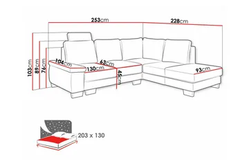 Graystone 3-sits Vänster Hörnbäddsoffa 130x203 cm med Förvaring i Tyg - Ljusgrå - Möbler - Soffa - Bäddsoffa