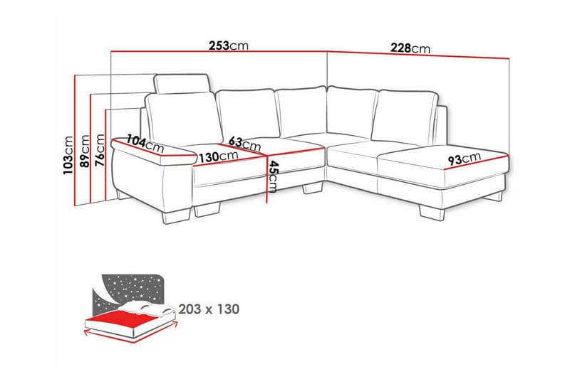 Graystone 3-sits Vänster Hörnbäddsoffa 130x203 cm med Förvaring i Tyg - Ljusgrå - Möbler - Soffa - Bäddsoffa