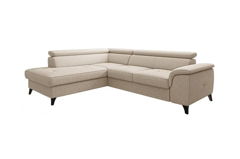 Graystone 3-sits Vänster Hörnbäddsoffa med Förvaring i Tyg, Beige