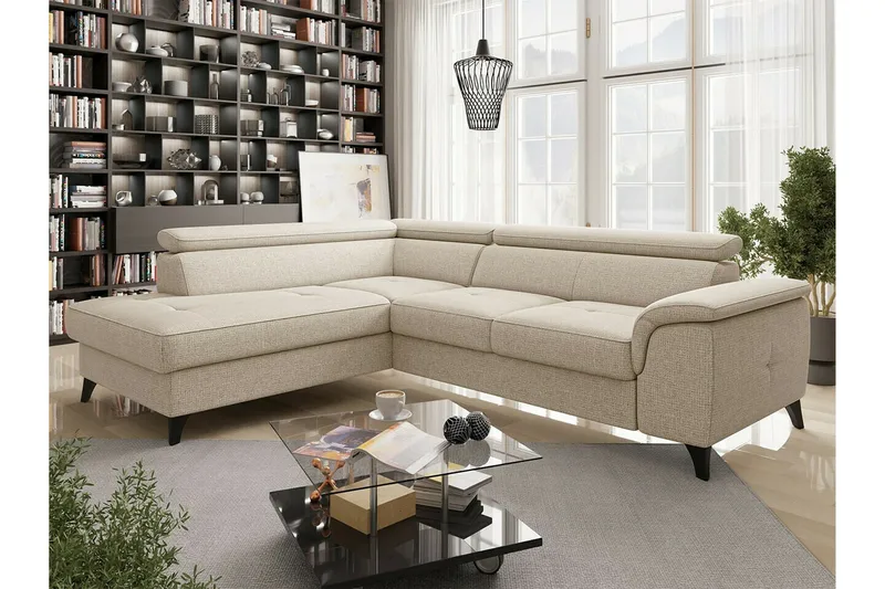 Graystone 3-sits Vänster Hörnbäddsoffa med Förvaring i Tyg - Beige - Möbler - Soffa - Bäddsoffa