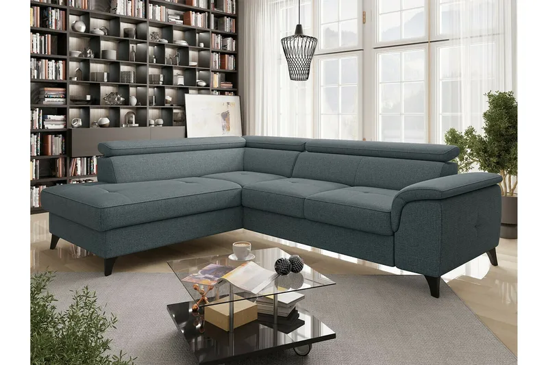 Graystone 3-sits Vänster Hörnbäddsoffa med Förvaring i Tyg - Grå - Möbler - Soffa - Bäddsoffa