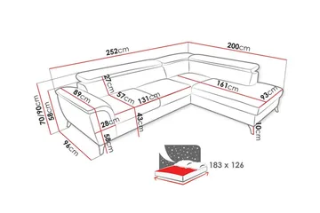 Graystone 3-sits Vänster Hörnbäddsoffa med Förvaring i Tyg - Grå - Möbler - Soffa - Bäddsoffa