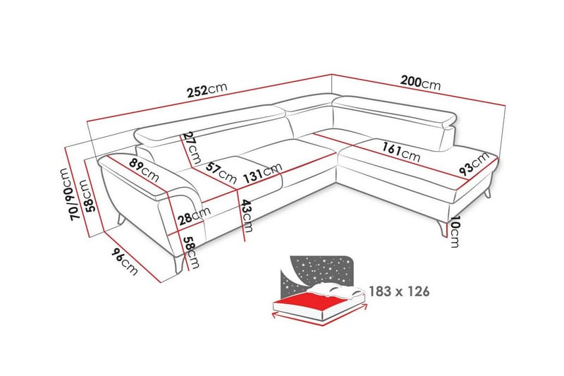 Graystone 3-sits Vänster Hörnbäddsoffa med Förvaring i Tyg - Grå - Möbler - Soffa - Bäddsoffa