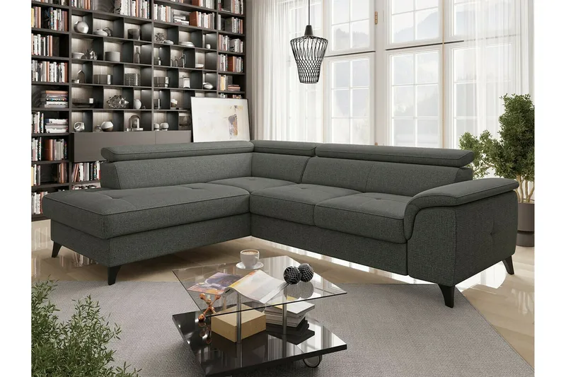 Graystone 3-sits Vänster Hörnbäddsoffa med Förvaring i Tyg - Grå - Möbler - Soffa - Bäddsoffa
