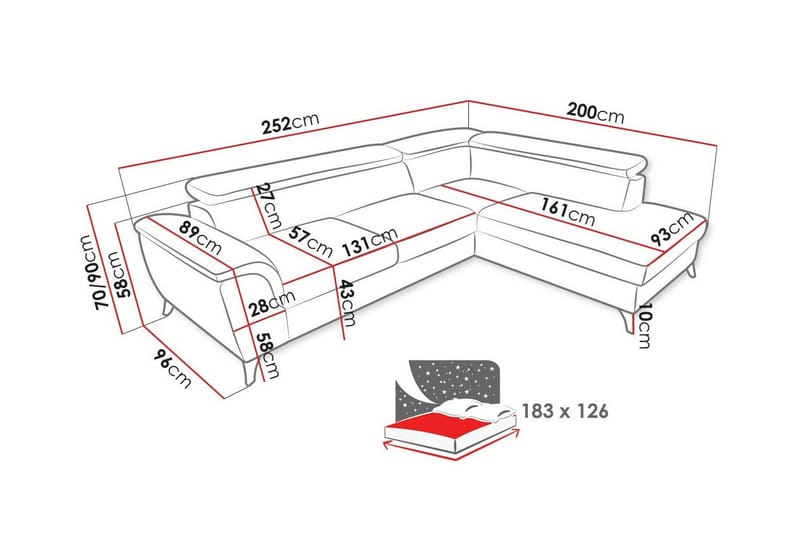 Graystone 3-sits Vänster Hörnbäddsoffa med Förvaring i Tyg - Grå - Möbler - Soffa - Bäddsoffa