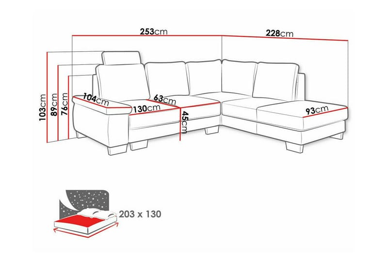 Graystone 3-sits Vänstervänd Hörnbäddsoffa med Divan och Schäslong i Tyg - Grå - Möbler - Soffa - Bäddsoffa