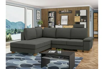Graystone 3-sits Vänstervänd Hörnbäddsoffa med Divan och Schäslong i Tyg - Grå - Möbler - Soffa - Bäddsoffa
