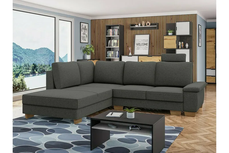 Graystone 3-sits Vänstervänd Hörnb äddsoffa med Divan och Schäslong i Tyg - Grå - Möbler - Soffa - Bäddsoffa